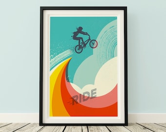 Cool girls room print | Girl riding BMX bike, mountain biking bedroom decor for girls