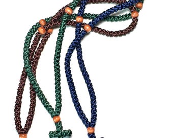 Handmade Coptic Orthodox Prayer Rope Necklace | Knotted Cross | Spiritual Prayer Beads | Monastic Style | 100-Knot Christian Komboskini