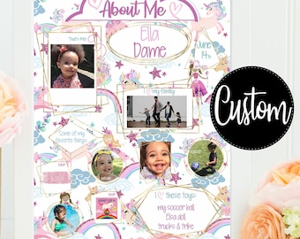 Custom Unicorn Fairy About Me Poster: Personalized Student Gift (Digital Download)