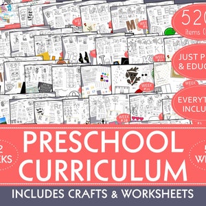 BALANCED PRESCHOOL CURRICULUM Full year, color version; 52 weeks of conceptual wrkshts,crafts,letters,#s,colors,shapes,themes,math & more!