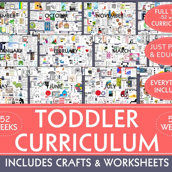 BALANCED TODDLER CURRICULUM Full year, 52 weeks of conceptual worksheets, crafts, letters, numbers, colors, shapes, themes, math and more!
