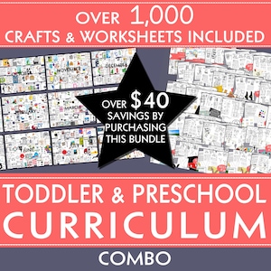 TODDLER & PRESCHOOL CURRICULUM combo: Two Full years, 104 weeks of worksheets, crafts, letters, #'s, colors, shapes, themes, math and more!