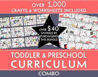 TODDLER & PRESCHOOL CURRICULUM combo: Two Full years, 104 weeks of worksheets, crafts, letters, #&#39;s, colors, shapes, themes, math and more!