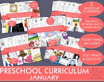 January Preschool Curriculum: Crafts, Worksheets, and Activities (PDF Download)