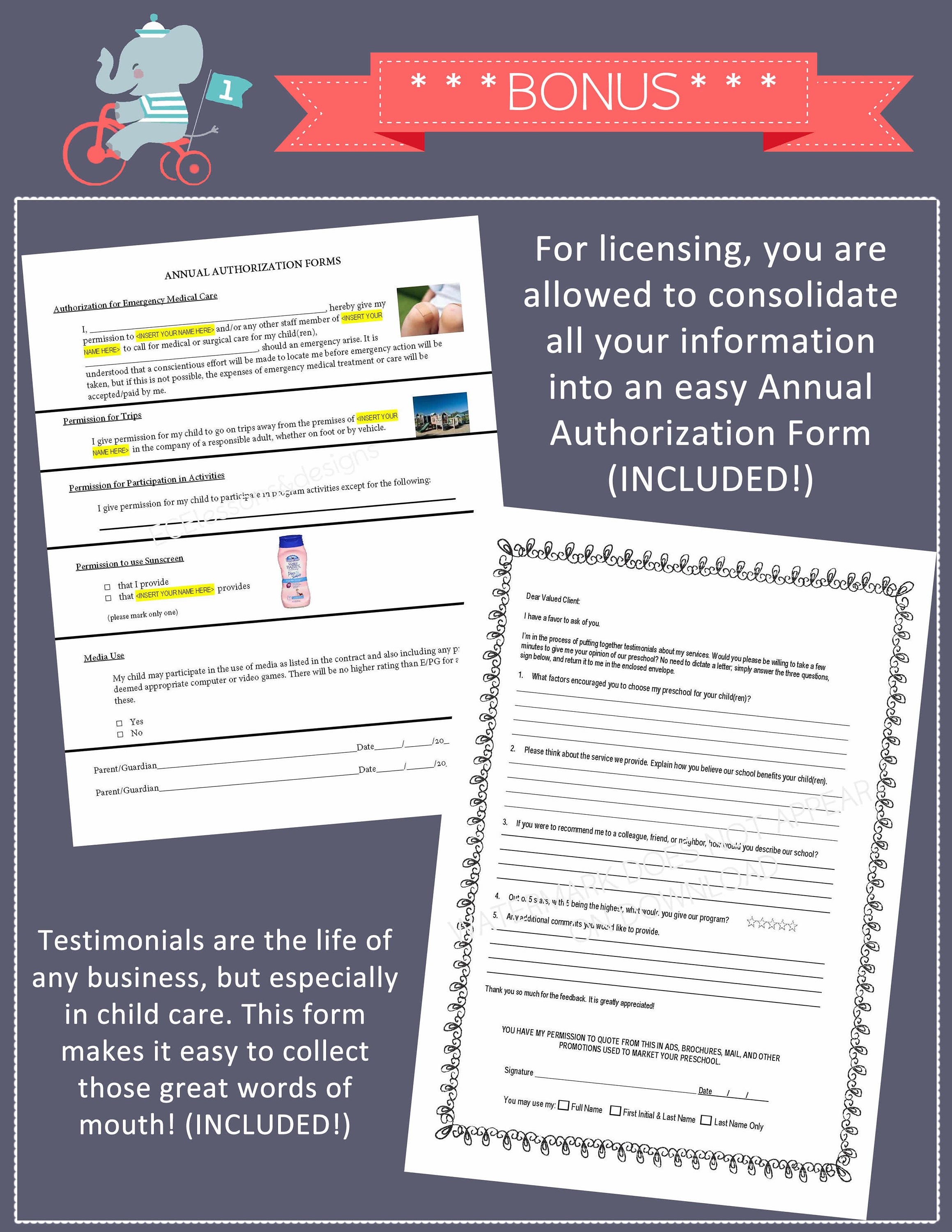 Editable Daycare Enrollment Forms: License Approved (word Doc) - Etsy