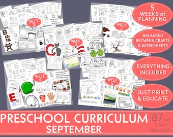 September Preschool Curriculum: Letters, Numbers, Crafts (PDF Download)