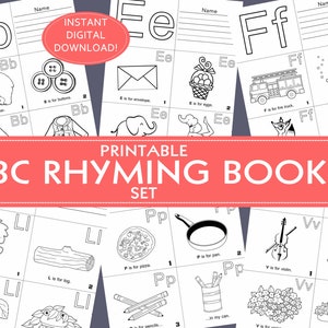 ALPHABET BOOK SET for beginner readers: rhyming, instant download, printable, 26 letters, A-Z