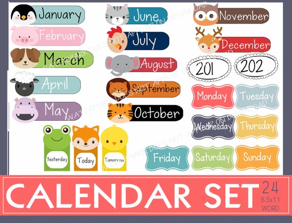 MONTHLY ANIMAL CALENDAR Set: Months Year Week Days Reusable - Etsy Ireland MONTHLY ANIMAL CALENDAR Set: Months Year Week Days Reusable - Etsy Ireland