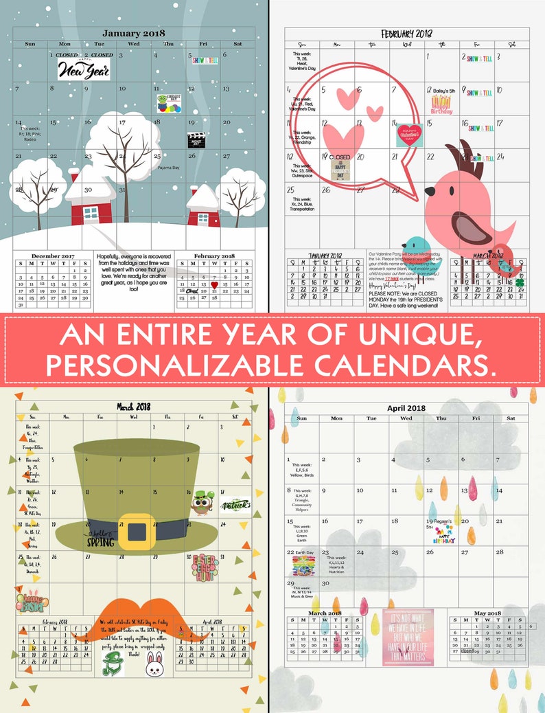 12 Editable MONTHLY THEMED CALENDARS / Yearly Planner / Etsy