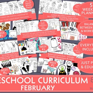 BALANCED PRESCHOOL CURRICULUM February activities: a month of conceptual worksheets, crafts, letters, numbers, colors, shapes, and themes
