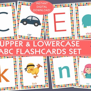 Printable ALPHABET FLASHCARDS SET, abc flashcards, Lowercase,Uppercase:preschool/daycare/child care/preK/ homeschool/kindergarten readiness