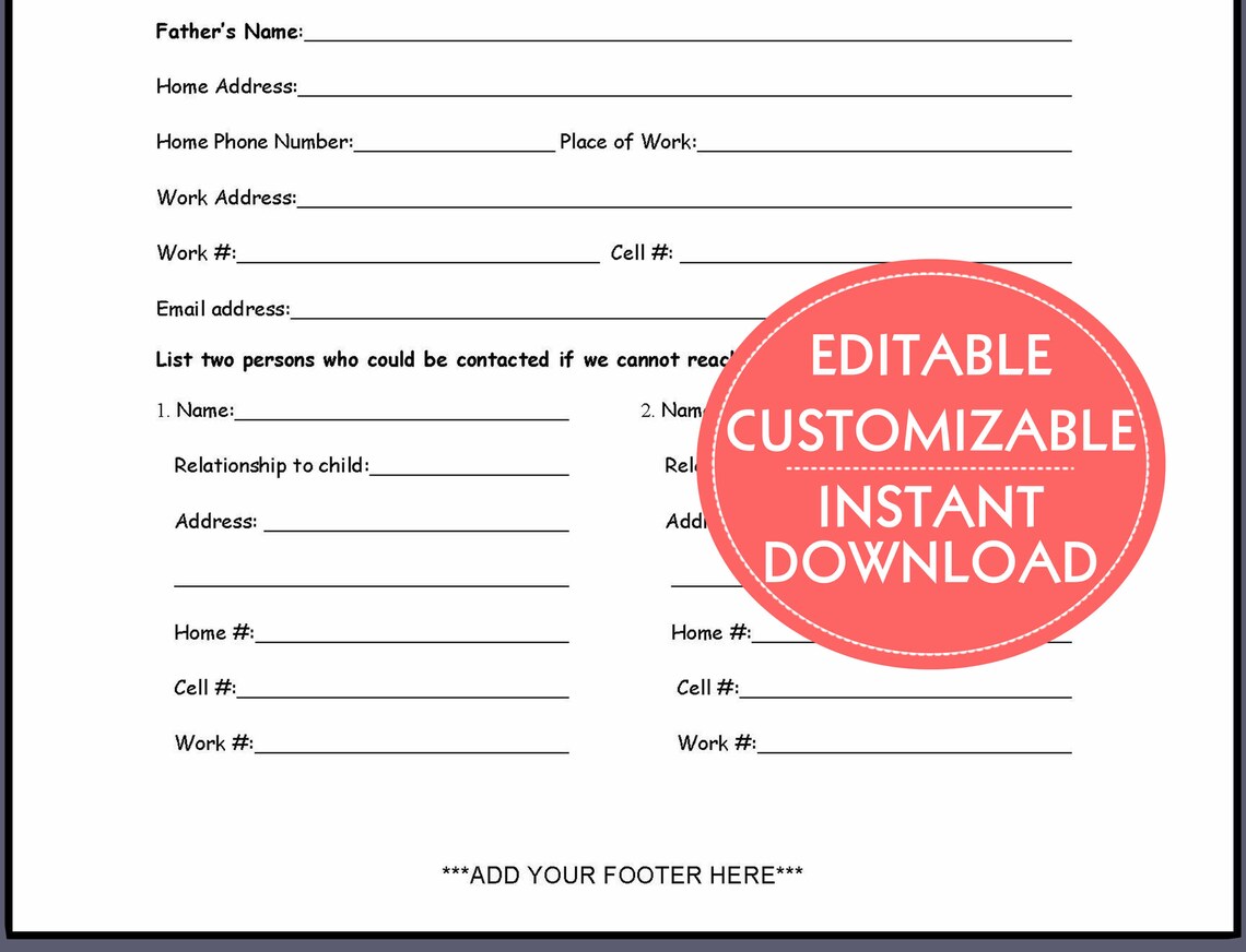 Editable ENROLLMENT FORM TEMPLATE - Etsy