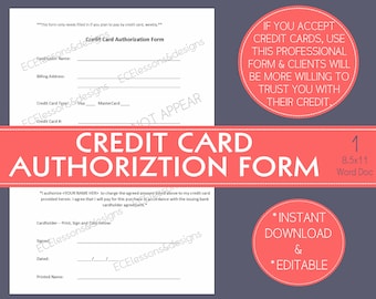 CREDIT CARD AUTHORIZATION form: Small Business / Start-up  / Home Based / Daycare / Preschool / Child Care