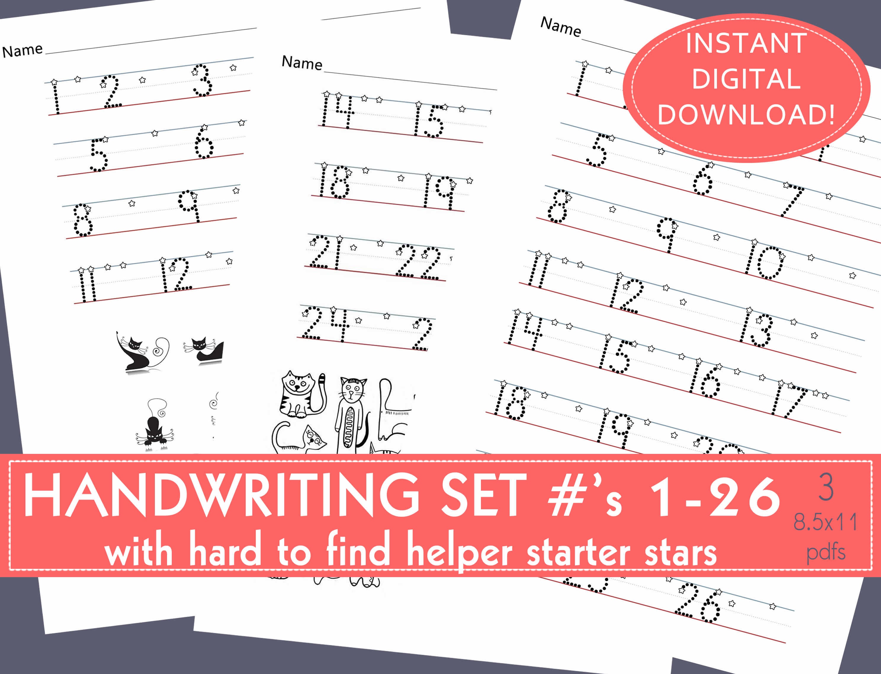number handwriting set 1 26 prek kindergarten numbers 1 26 etsy israel