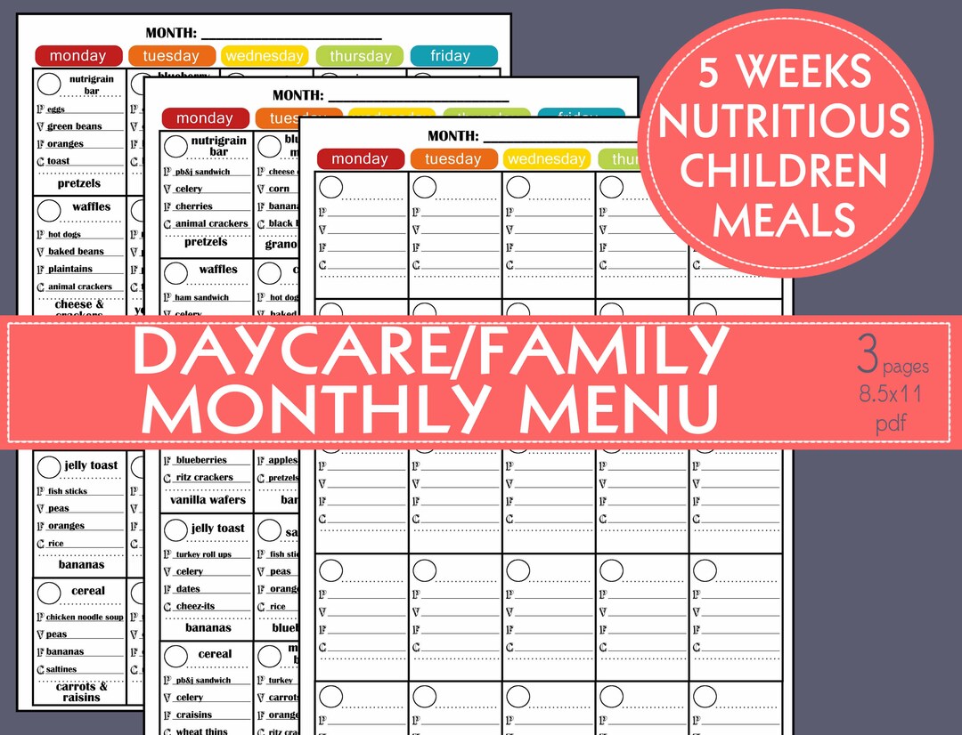 PRINTABLE MONTH MENU 5 Weeks, Nutritious, Fun Meal Rotation Including ...