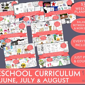 BALANCED PRESCHOOL CURRICULUM June, July, Aug activities: 3 mos of conceptual workseehts, crafts, letters, numbers, colors, shapes & themes