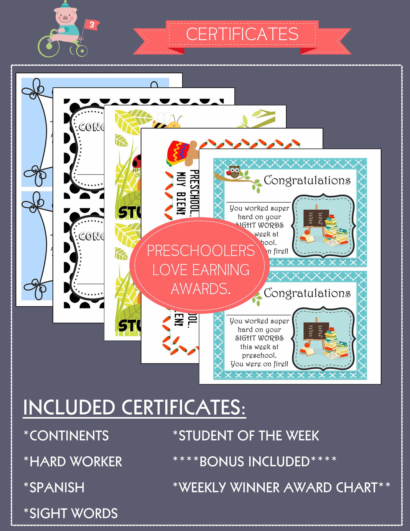 AWARD CERTIFICATES preschool/kindergarten Spanish | Etsy