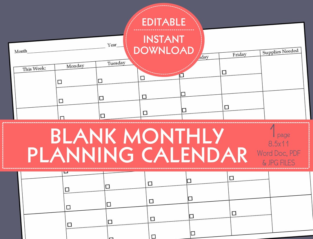 Editable BLANK PLANNING CALENDAR Template 5 Weeks Preschool/in Home