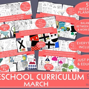 BALANCED PRESCHOOL CURRICULUM March activities: a month of conceptual worksheets, crafts, letters, numbers, colors, shapes,and themes