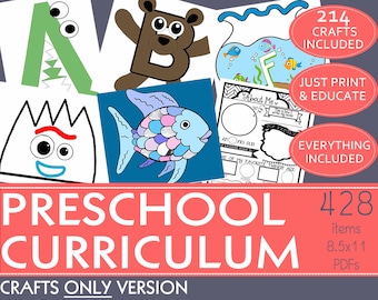 CURRÍCULO DE ARTESANÍA PREESCOLAR; color y blanco y negro; ¡Letras, colores, formas, días festivos y temas!