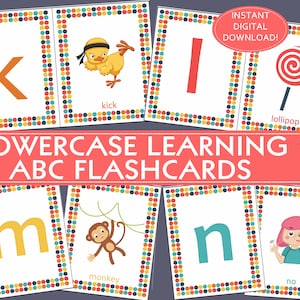 Printable ALPHABET FLASHCARDS, ABC flashcards, Lowercase, Double sided-English A-Z/preschool/daycare/child care/preK/ homeschool/nursery art