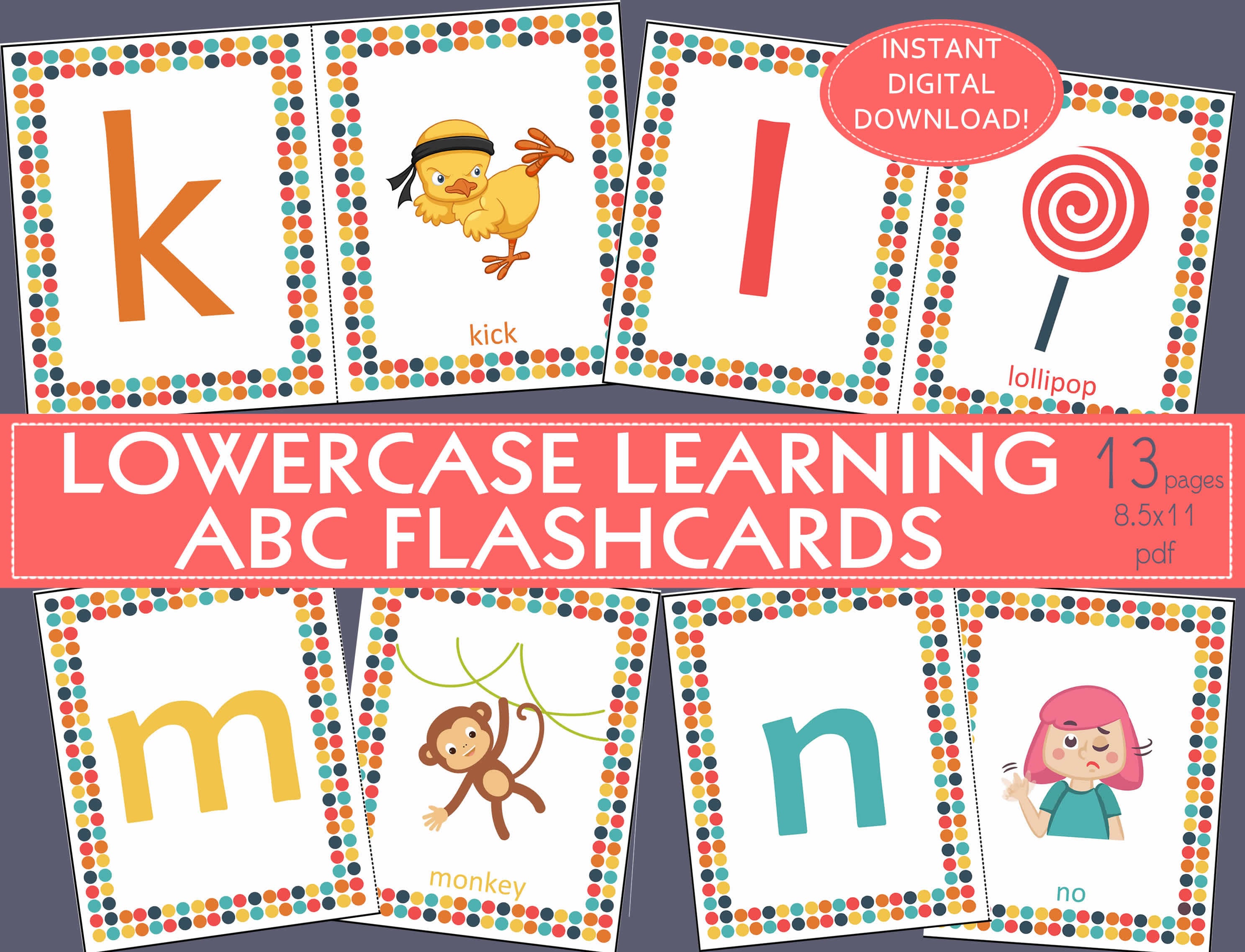 Double-sided, Lowercase Alphabet Flashcards