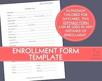 editable ENROLLMENT FORM TEMPLATE