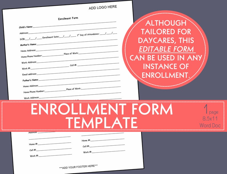 Editable ENROLLMENT FORM TEMPLATE - Etsy UK