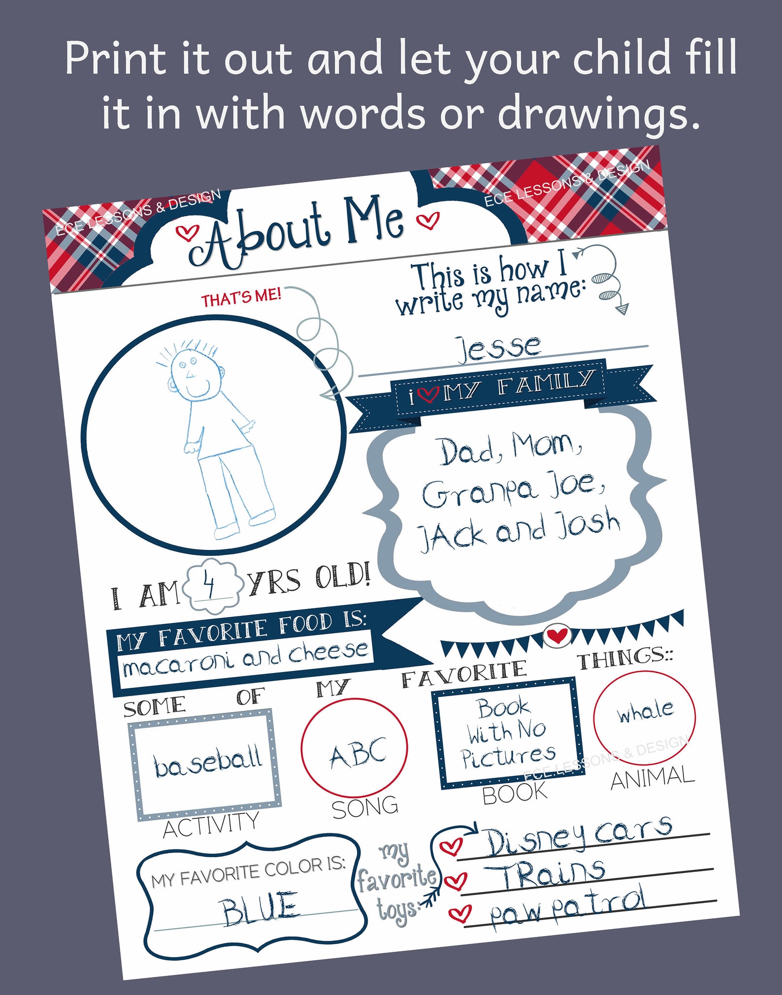 ALL ABOUT ME Modern Red & Blue Poster Printable in 8x10 | Etsy