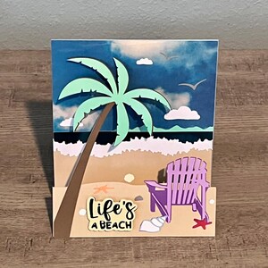 Tarjeta emergente 3D "La vida es una playa": saludo tropical para verano, cumpleaños o vacaciones
