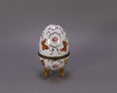 French Porcelain Limoges France Egg Shaped Trinket Box - Hand Painted