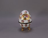 French Porcelain Limoges France Egg Shaped Trinket Box - Hand Painted