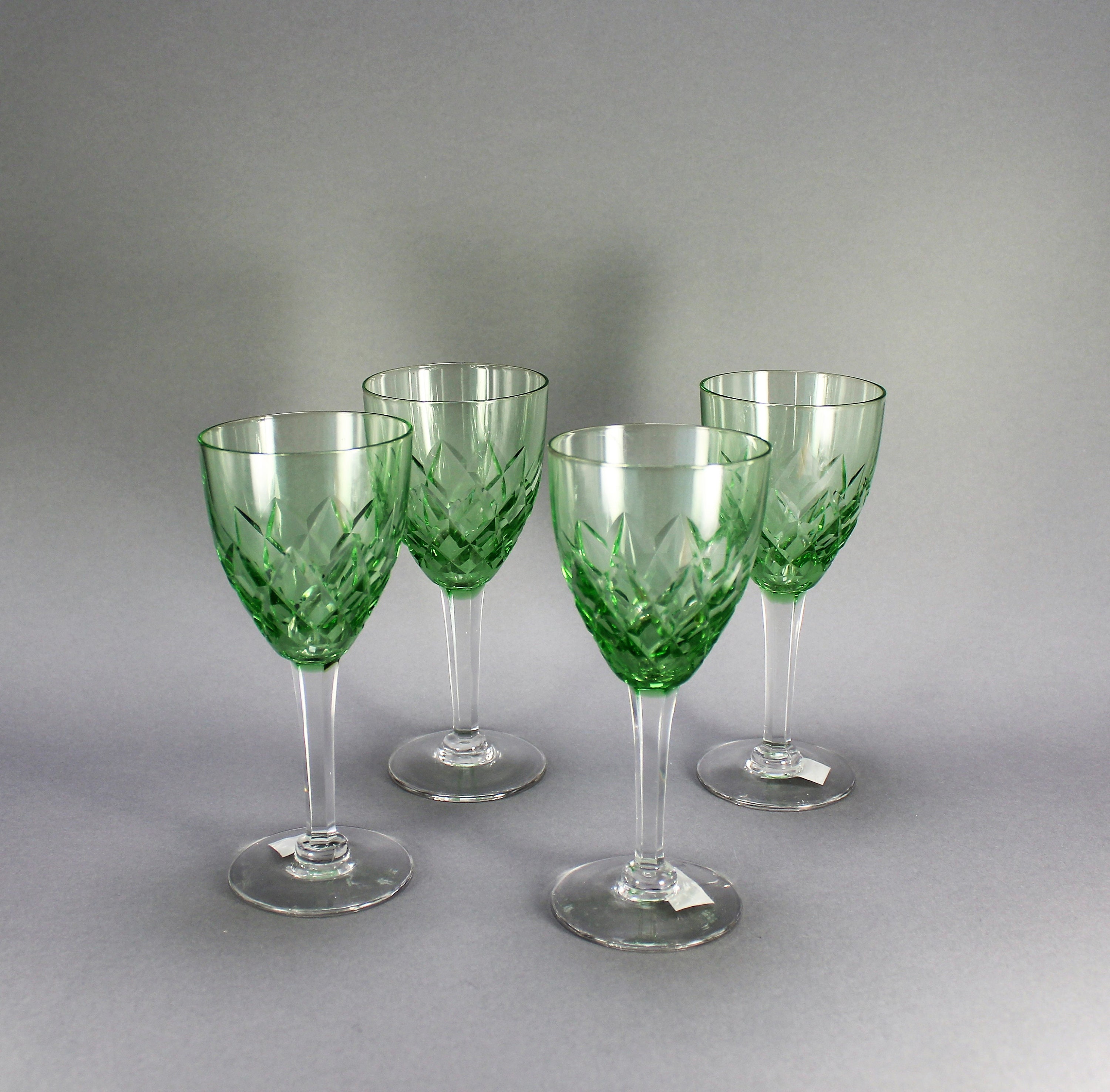 Kosta Boda Set of 4 Wine Glasses Green CutGlass Crystal Etsy