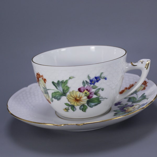 Bing Grondahl B & G Kobenhavn Denmark Royal Copenhagen - Saxon's Flowers - Large TeaCup with Saucer - Hand Painted - Excellent Condition