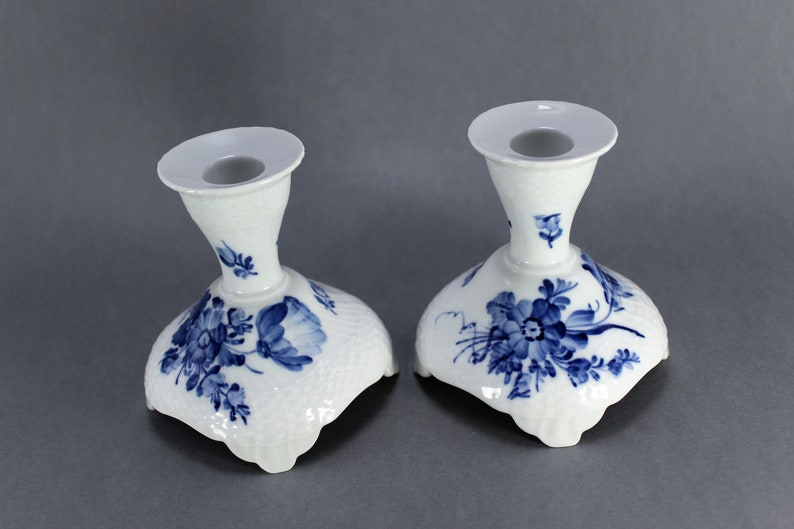 Danish Design Pair of Porcelain Candlesticks Royal Copenhagen Blue Flowers Bla Blomster # 1711