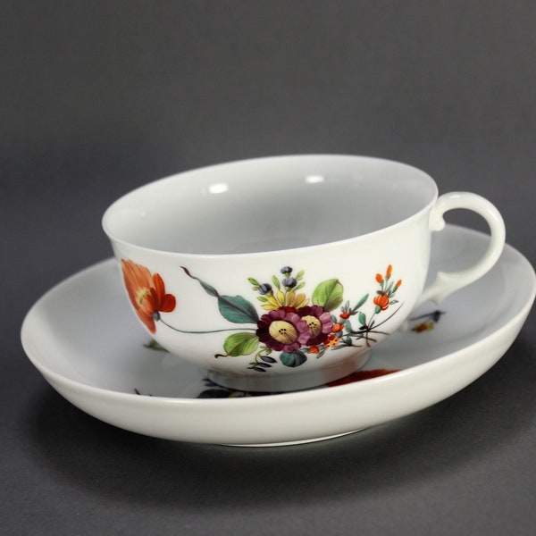 Nymphenburg - Porcelain Cup with Saucer- 1920's - German Highest Quality Porcelain - Hand Painted - Flowers Motive