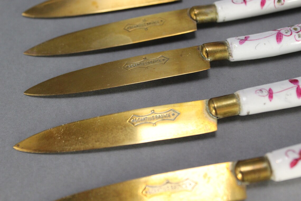 Uchatius Bronce Set of 6 six Fruit Knives 1920's Etsy