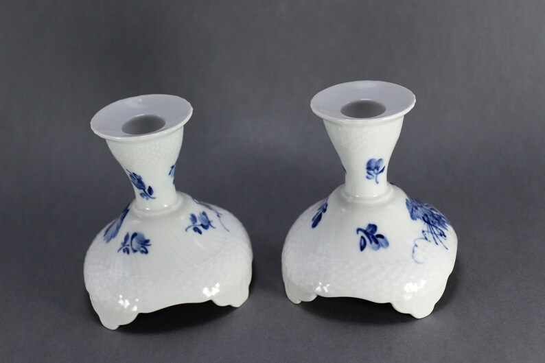 Danish Design Pair of Porcelain Candlesticks Royal Copenhagen Blue Flowers Bla Blomster # 1711