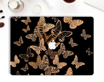 Butterfly Macbook case for Macbook Pro 13 16 15 inch 2019 Cute Macbook Air 13 11 Macbook 12 inch for Girl Black Gold Aesthetic Girly case