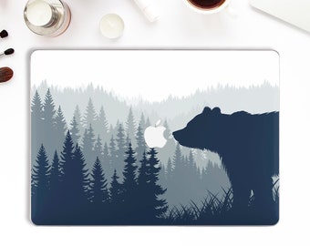 Bear Macbook case Nature Macbook Pro 14 13 16 Air 13 M2 15 12 inch Design with Trees Forest Animal Minimalist Trendy Landscape case for Men