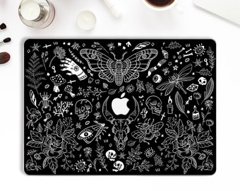 Goth Macbook case Skulls Macbook Pro 14 13 16 Air 13 M1 12 15 inch Flowers Aesthetic Horror Floral Moth Insects Witch Halloween Dark case