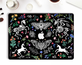 Unicorn Macbook case Halloween Macbook Pro 13 inch Air 13 Pro 15 2018 Flowers Macbook 12 Floral Cute Black Girl Dark Goth Moth Skeleton case