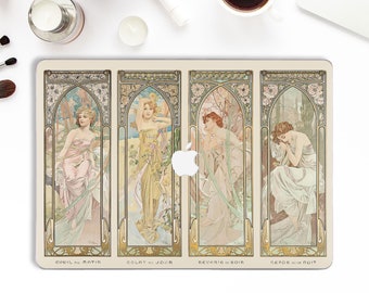 Art MacBook geval Alphonse Mucha Macbook Pro 13 16 inch Air 13 Pro 15 2019 Vintage Macbook 12 Retro schilderij met meisjes vrouwen esthetische cover