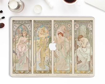 Art MacBook geval Alphonse Mucha Macbook Pro 13 16 inch Air 13 Pro 15 2019 Vintage Macbook 12 Retro schilderij met meisjes vrouwen esthetische cover