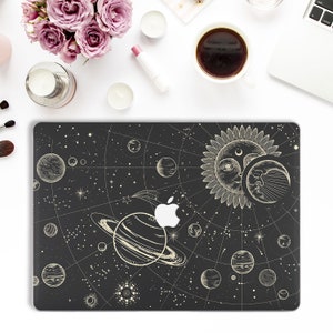 Celestial Macbook case Stars Macbook Pro 13 16 15 inch Air 13 2020 Vintage Macbook 12 Black Moon Sun Planets Space Solar System Grid case