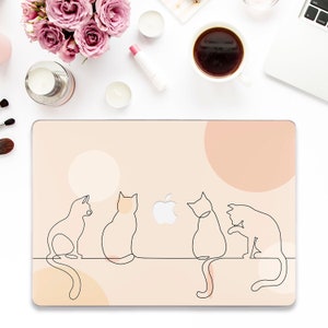 Cats Macbook case Aesthetic Macbook Pro 14 13 16 Air 13 M2 M1 15 12 Cute Abstract Line Art Cat Neutral Beige Minimalist Animals Trendy case