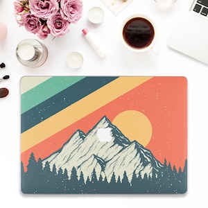 Retro Macbook case Mountain Macbook Pro 14 13 16 Air 13 M2 M1 15 12" Vintage Nature Aesthetic Landscape Orange Rainbow Trendy case for Men