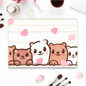 Bears MacBook case Cute MacBook Pro 13 Air 13 M2 M1 Pro 14 Pro 16 Pro 15 12 Kawaii animals Pretty design for girls Brown white bears case image 1