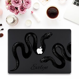 Name Macbook case Snakes Macbook Pro 14 13 16 Air 13 M2 M1 15 12 Aesthetic Custom Personalized Black Snake Dark Design Elegant Unique case
