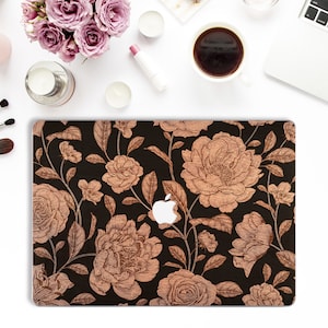 Flowers Macbook case Wood Macbook Pro 13 16 Air 13 M1 12 15 inch Vintage Floral Roses Cute Aesthetic Elegant Wooden Design case for Women